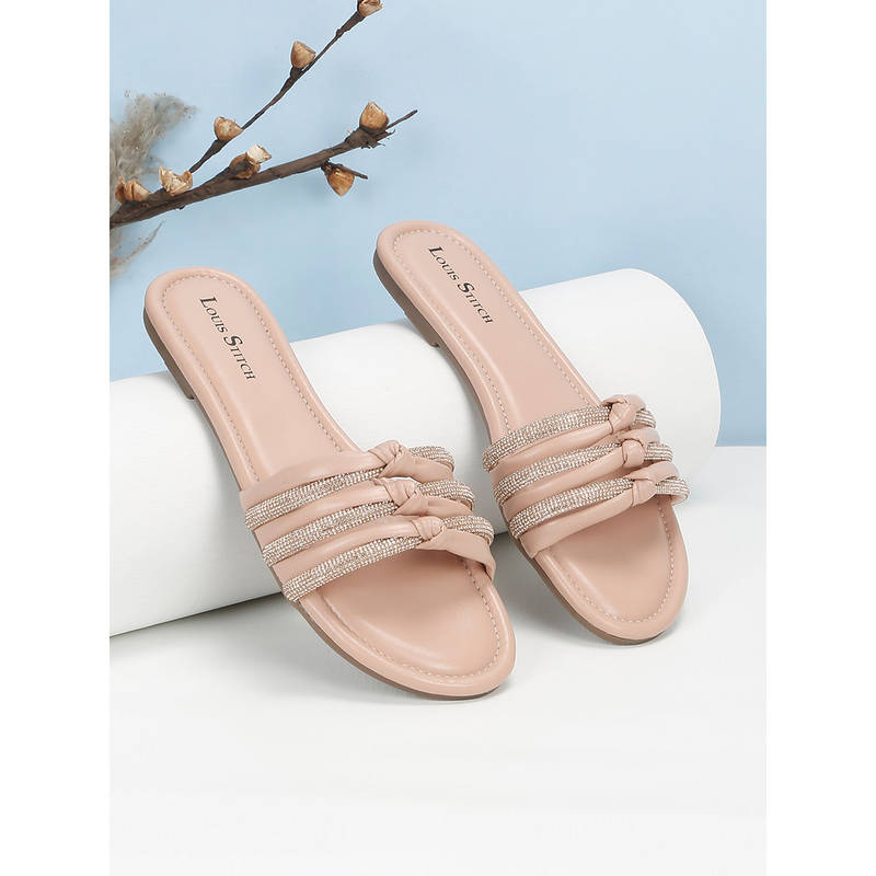 Louis Stitch Women Nude Open Toe Glitter Strap Lightweight Flats (UK 3)