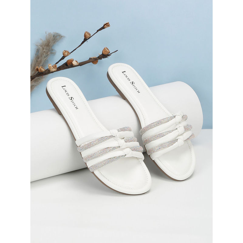 Louis Stitch Women White Open Toe Glitter Strap Lightweight Flats (UK 3)