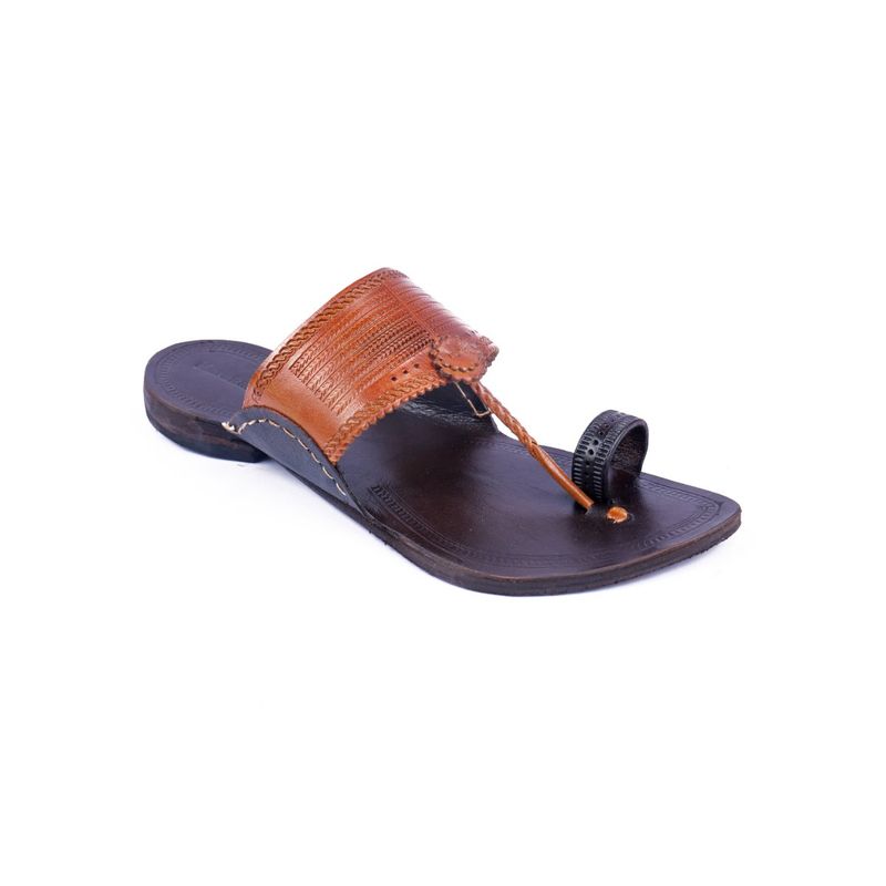 Korakari Handmade Dual Tone Kolhapuri Chappal (UK 10)