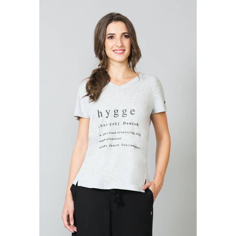 Van Heusen Women V-Neck & Short Sleeve Lounge Top - Light Grey Melange (M)