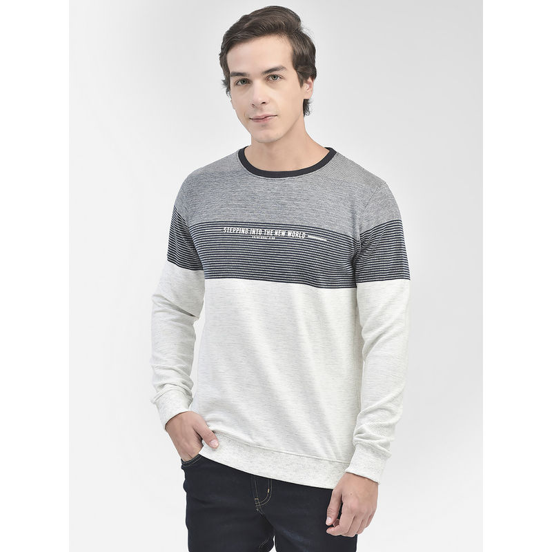 CRIMSOUNE CLUB Men Grey Colorblocked Round Neck Sweatshirt (L)