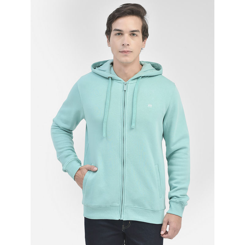 CRIMSOUNE CLUB Men Mint Turquoise Hooded Sweatshirt (XL)