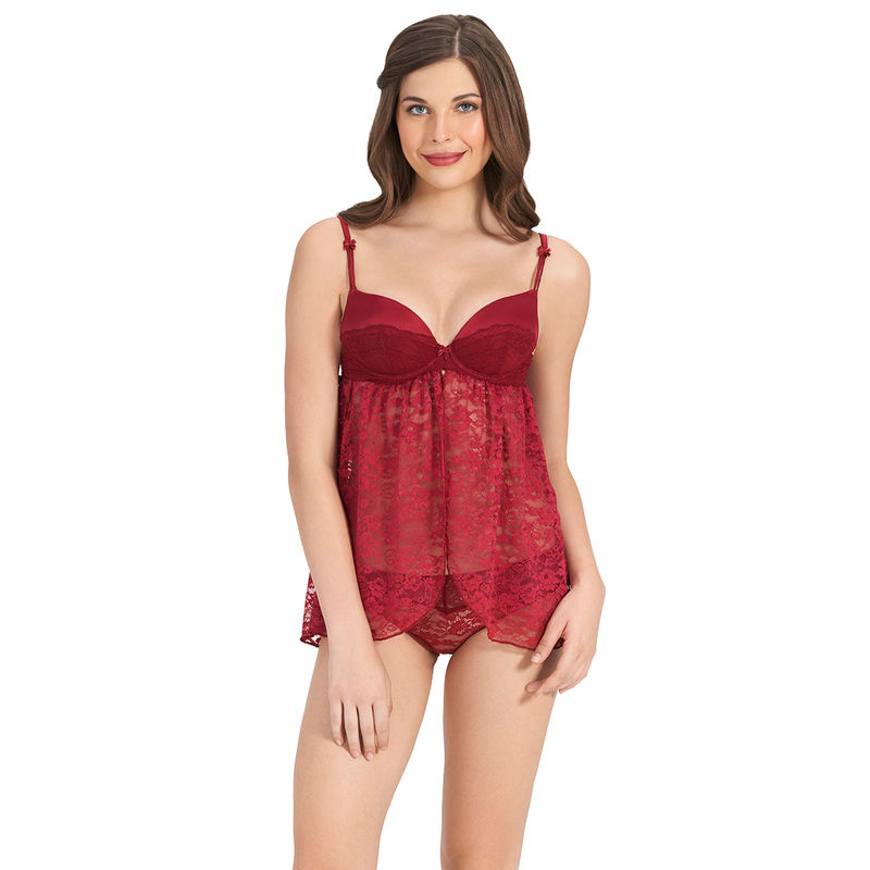 Amante Beautiful Dreamer Padded Wired Babydoll - Maroon (M)