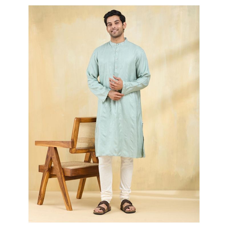 Fabindia Green Viscose Blend Dobby Long Kurta (M)