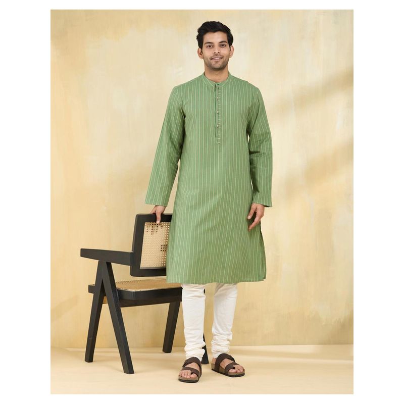 Fabindia Green Cotton Dobby Long Kurta (XS)