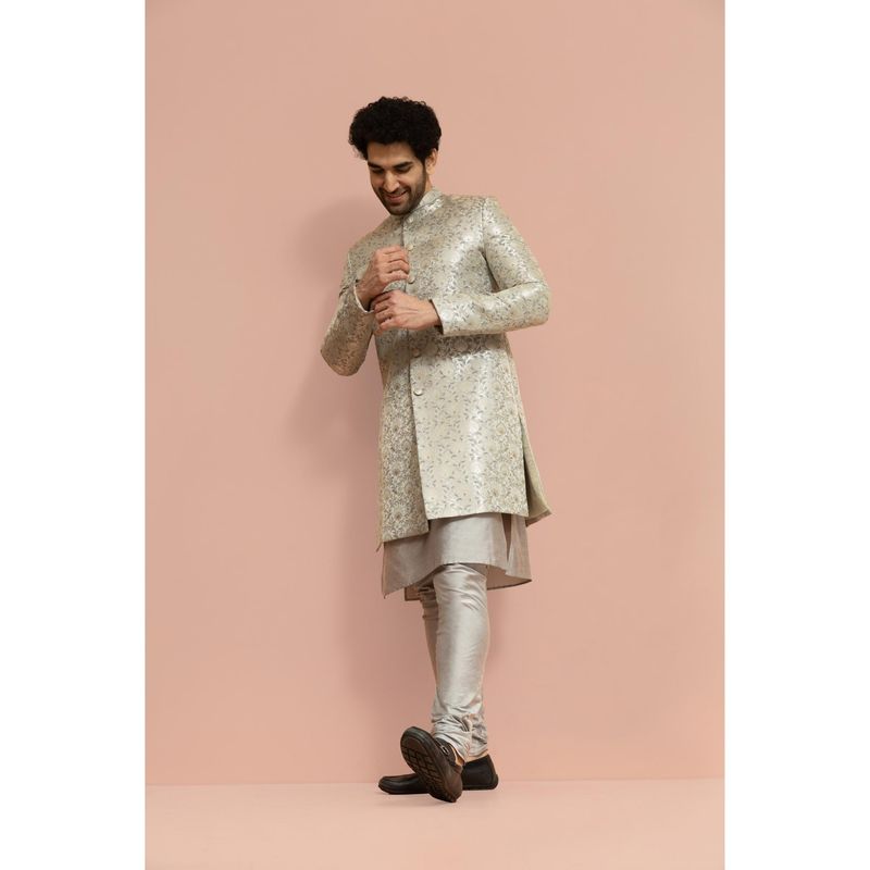 KISAH Set da uomo in misto cotone con maniche lunghe, vestibilità regolare, con stampa Kurta, nero, M