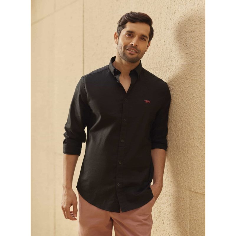 Andamen Regular Fit Black Men Full Sleeve Stretchable Shirt (S)