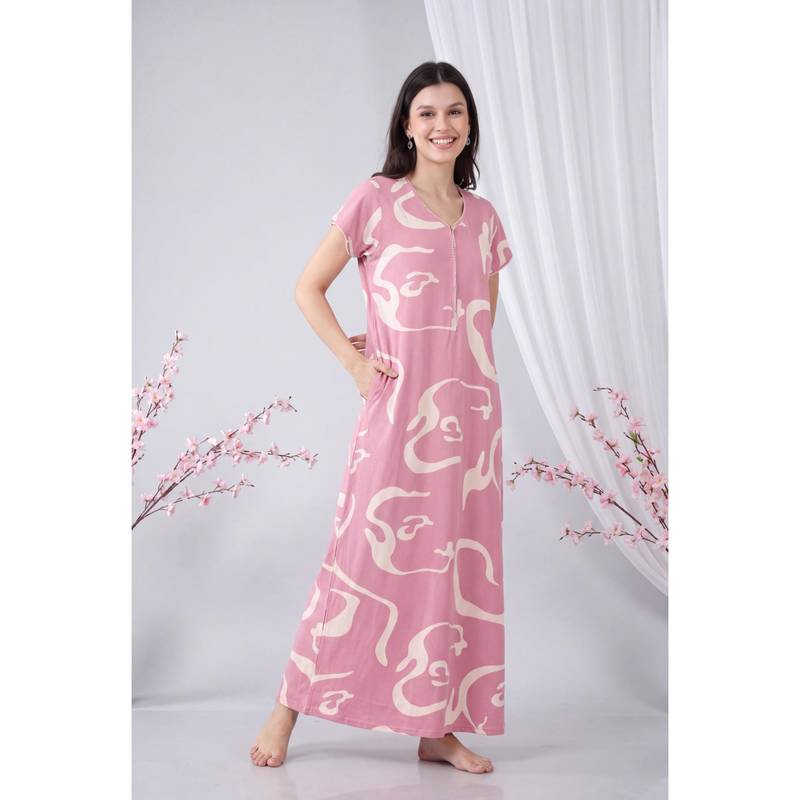 JULIANA DREAM Women Pink Printed Cotton Nightdress (M)