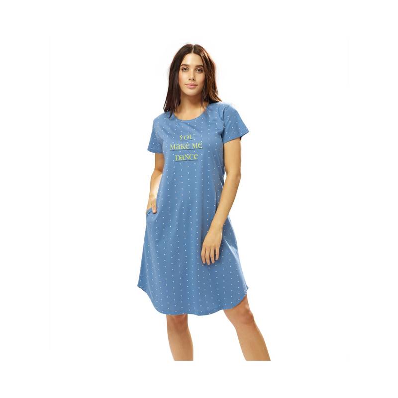 LOTIK Women Blue Printed Cotton Nightdress (M)