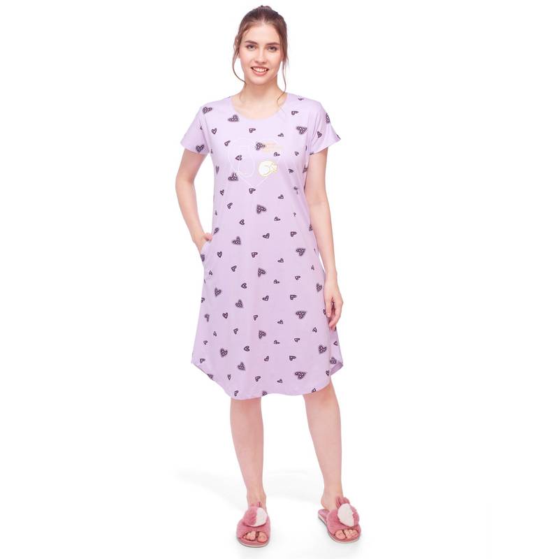 LOTIK Women Purple Printed Cotton Nightdress (M)