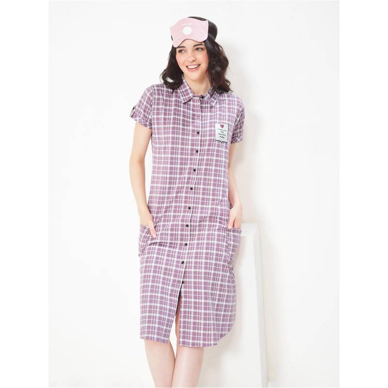 LOTIK Women Pink Checks Cotton Shirtdress (M)