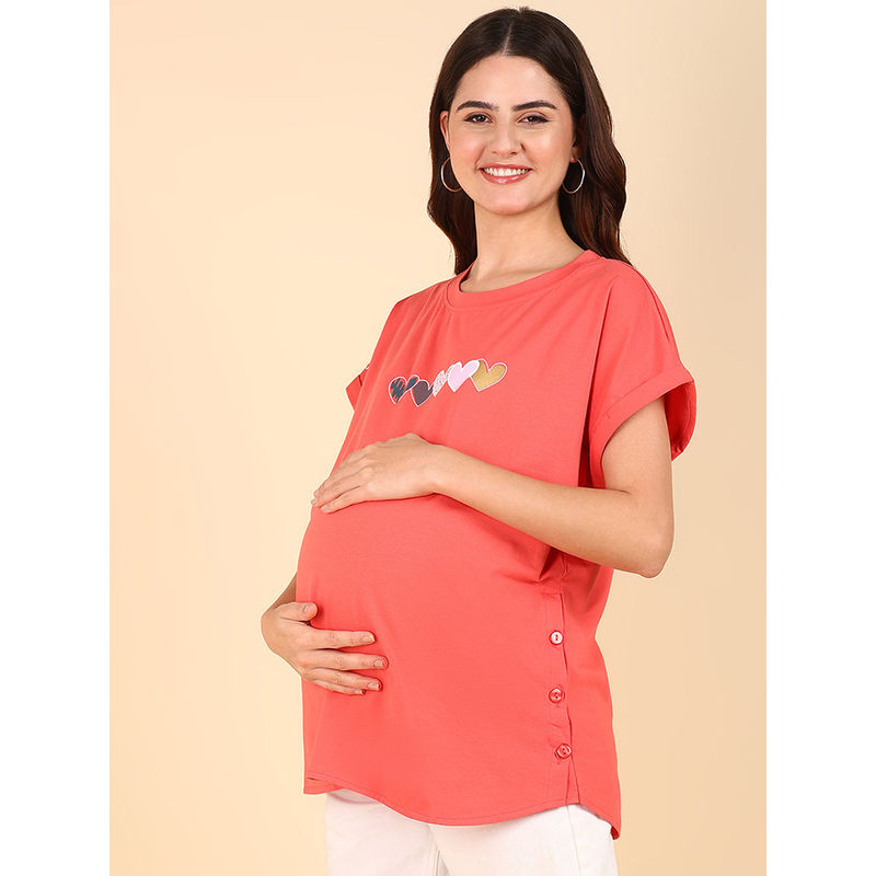 Zelena Women Maternity Cotton Half Sleeves Zipless Top (M)