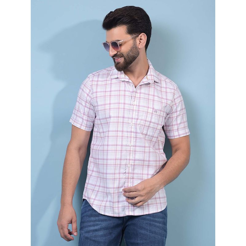 CRIMSOUNE CLUB Men Purple Checked Pure Cotton Shirt (S)