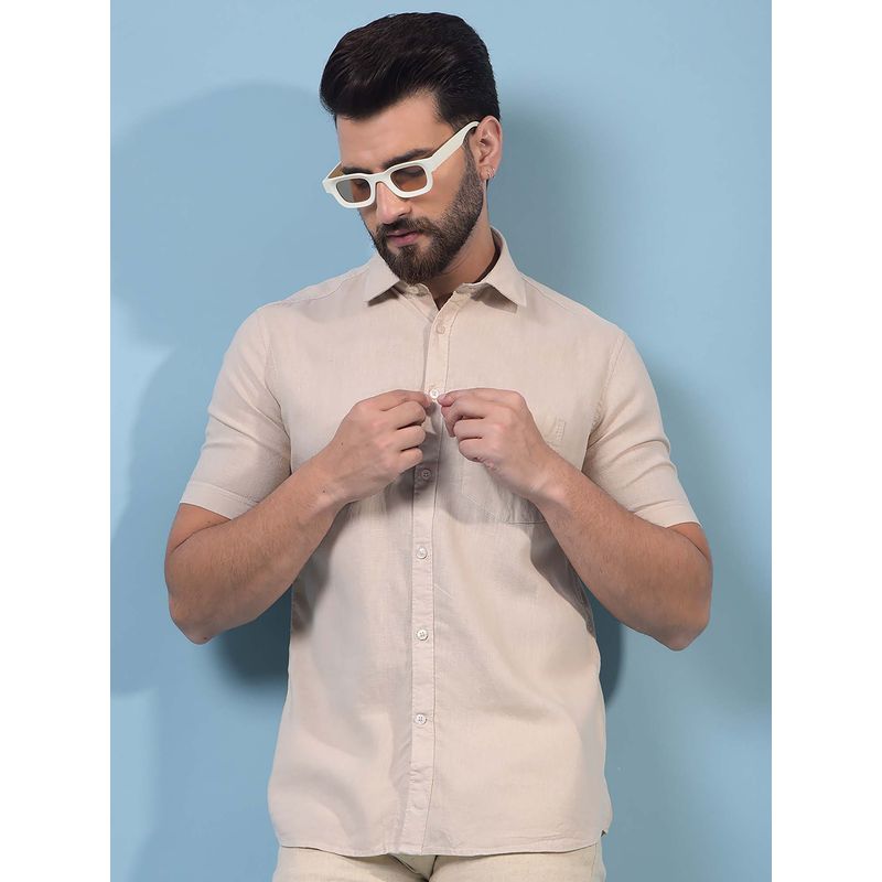 CRIMSOUNE CLUB Men Beige Linen Shirt (L)