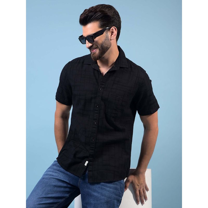 CRIMSOUNE CLUB Men Black Embroidered Linen Shirt (M)