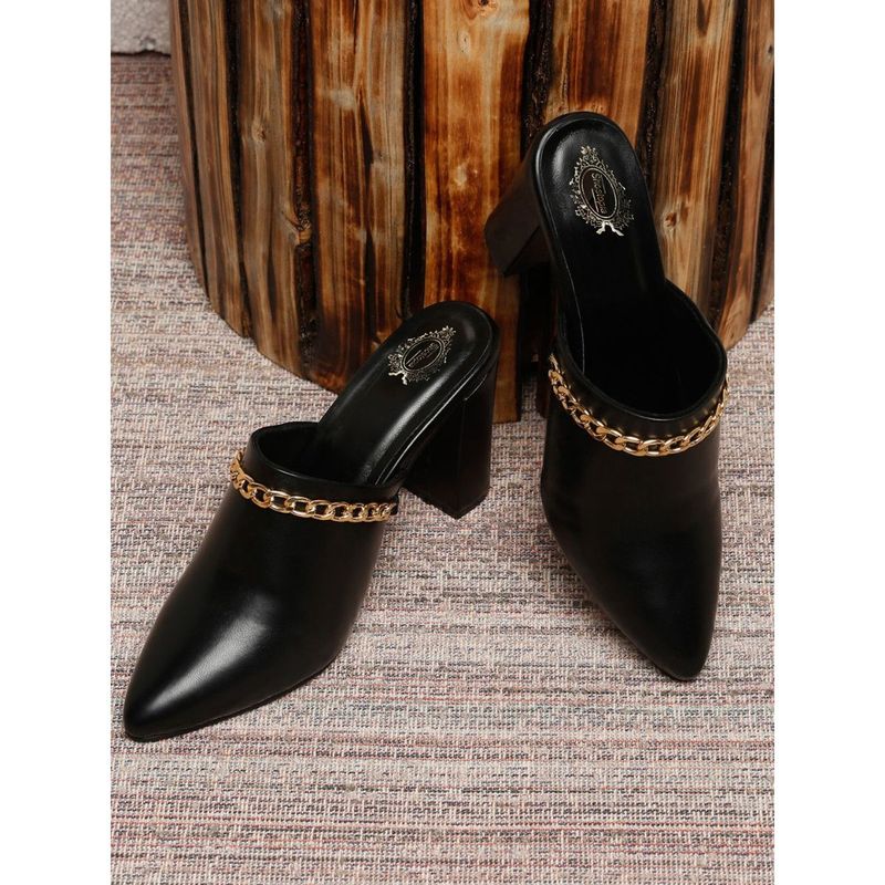 Shoetopia Women Black Mule Heels (EURO 37)