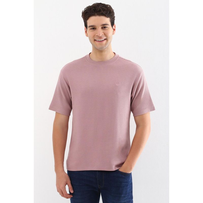 Allen Solly Men Pink Textured Crew Neck T-Shirt (XL)