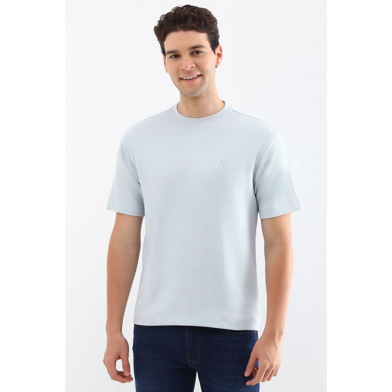 Allen Solly Men Light Blue Textured Crew Neck T-Shirt (L)