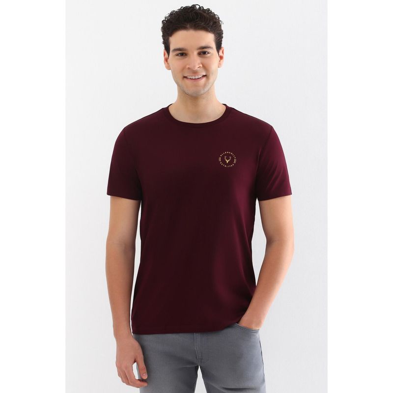 Allen Solly Men Maroon Solid Crew Neck T-Shirt (S)