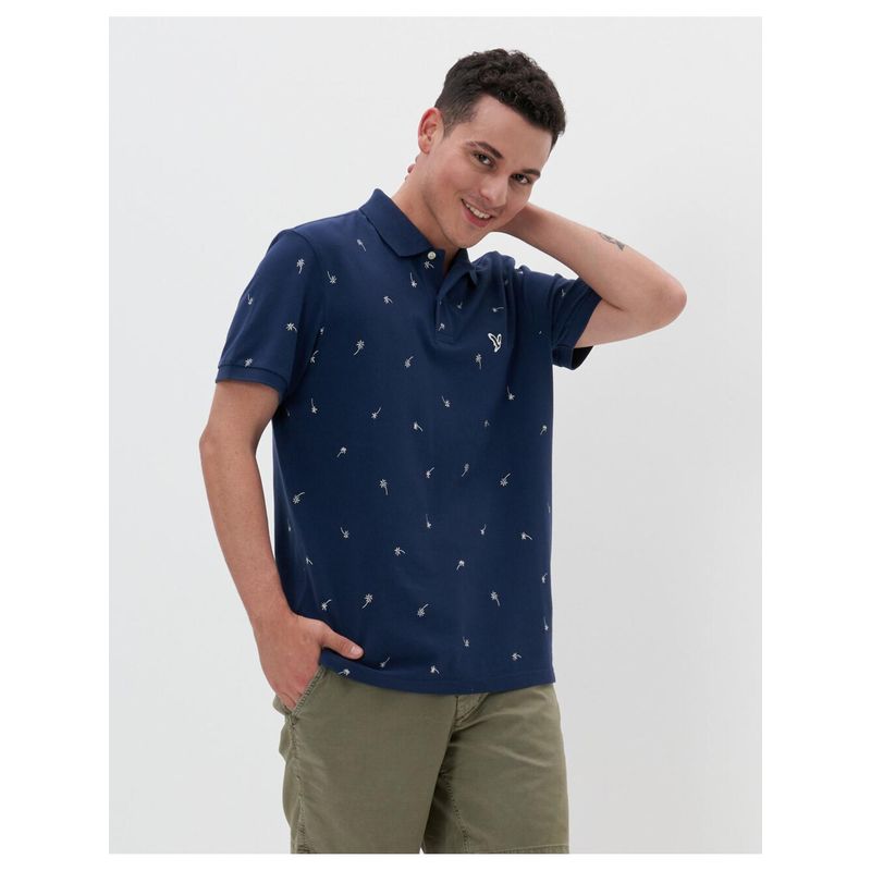 American Eagle Men Blue Printed Flex Pique Polo T-Shirt (XS)