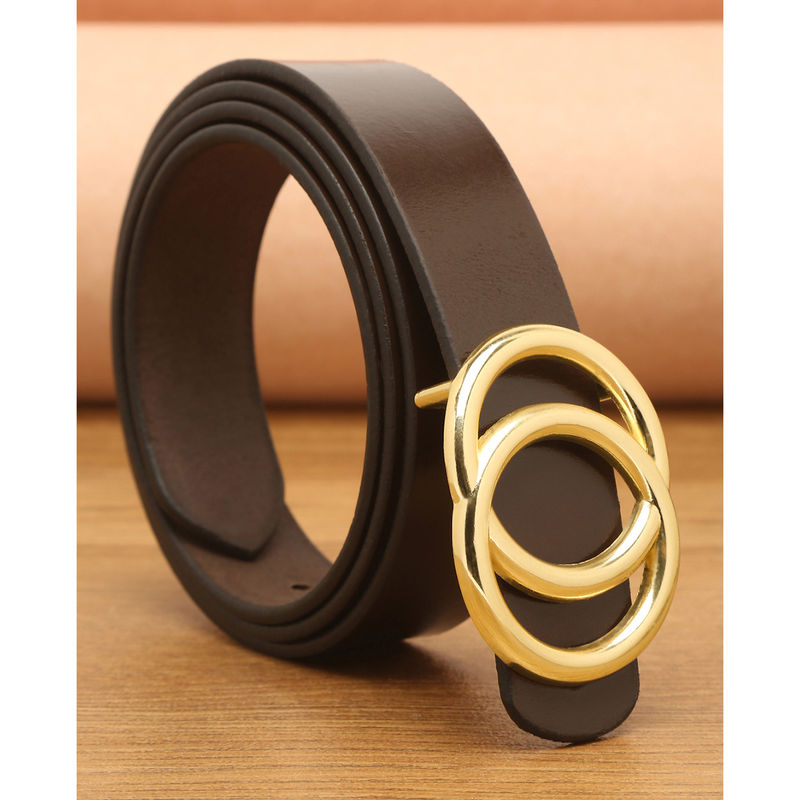 Teakwood Women Coffee Brown And Gold Tone Solid Genuine Leather Belt (28)