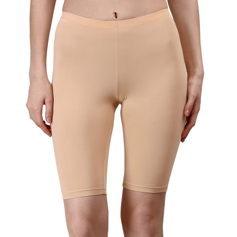 SOIE Mid Rise Soft Polyamide Spandex Knee Length Cycling shorts-Nude (XL)