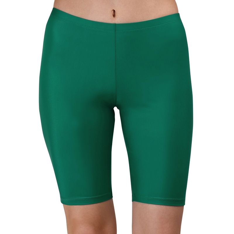 SOIE Mid Rise Soft Polyamide Spandex Knee Length Swimming/ Cycling Shorts-Green (XXL)