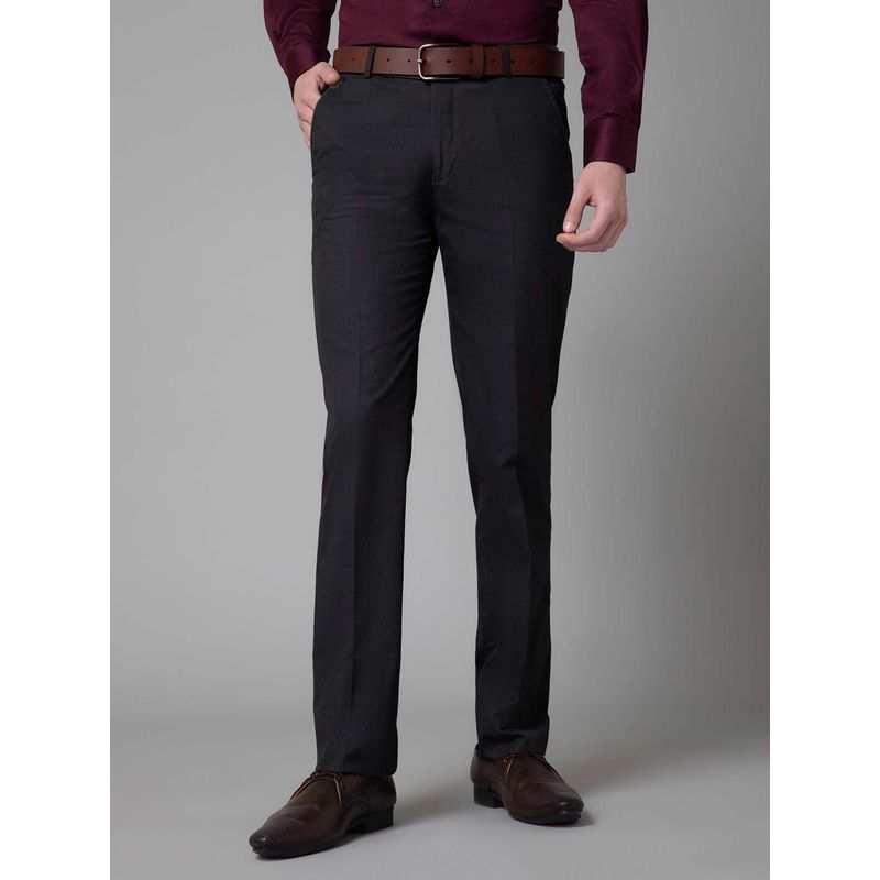 Cantabil Dark Grey Solid Regular Fit Mid Rise Formal Trouser (32)