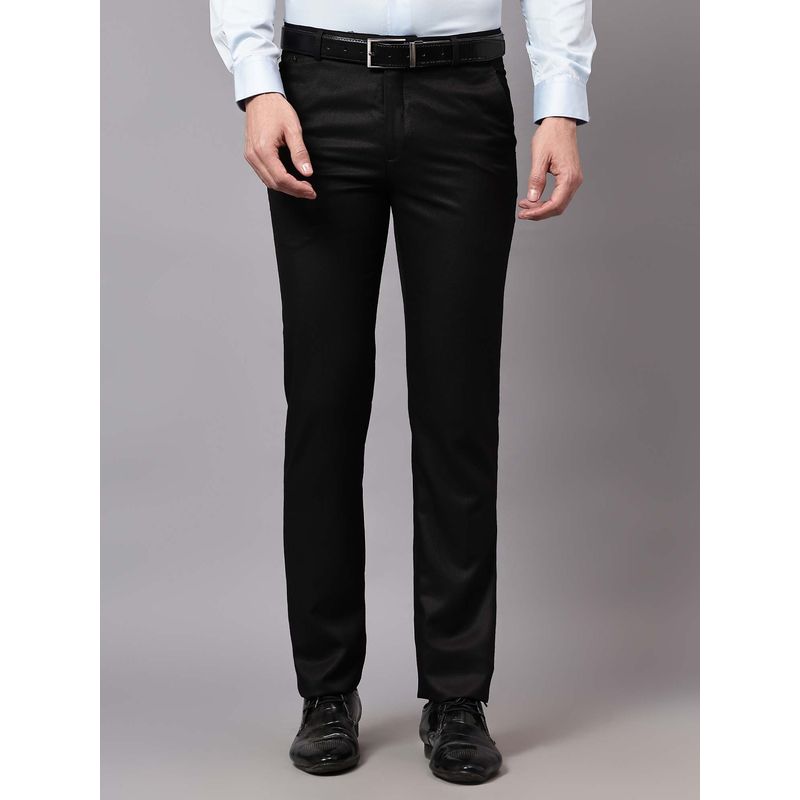 Cantabil Black Solid Regular Fit Mid Rise Formal Trouser (30)