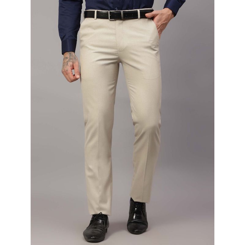 Cantabil Beige Solid Regular Fit Mid Rise Formal Trouser (32)
