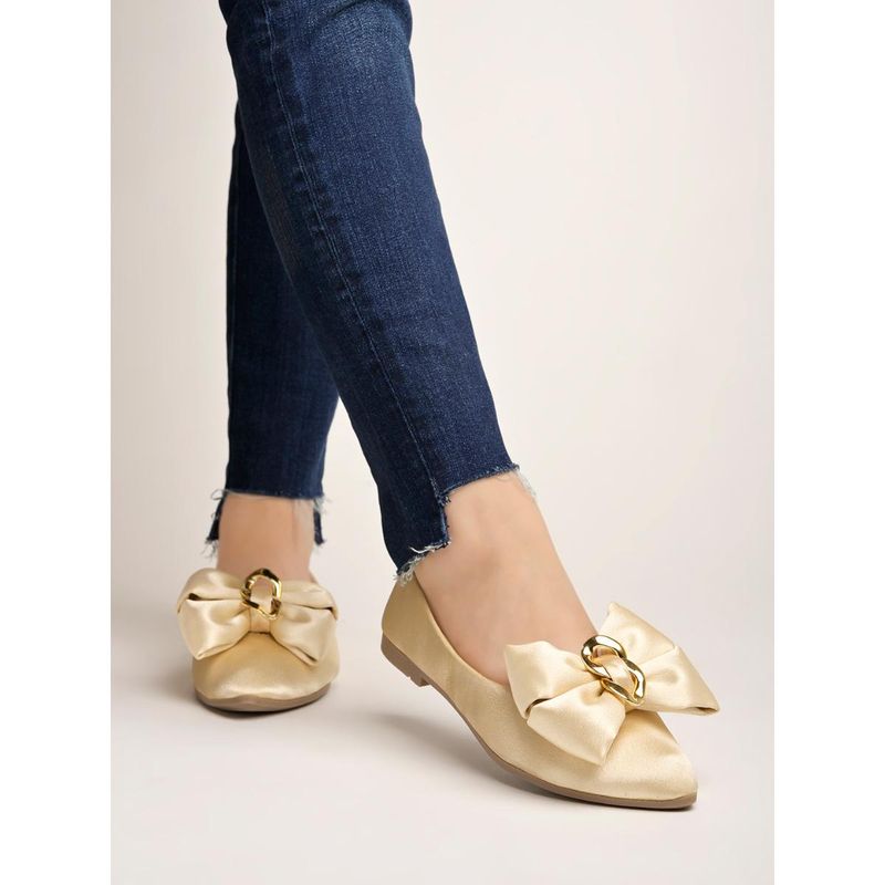 Shoetopia Oversized Bow Detailed Golden Bellies for Women (EURO 39)
