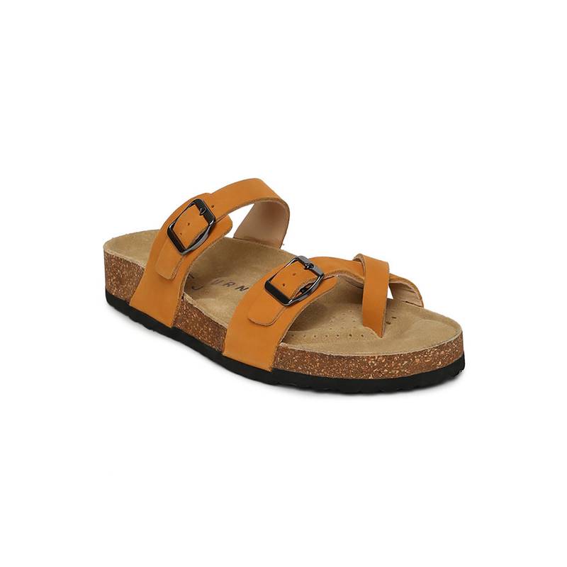 HF Journey Women Yellow Double Strap Cork Footbed Sandals (EURO 36)