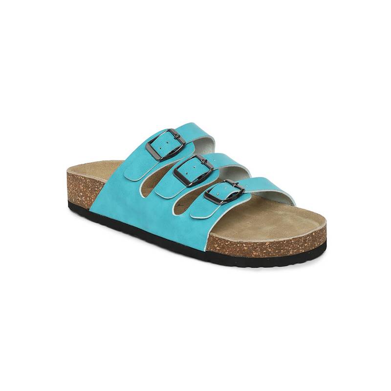 HF Journey Women Reva Blue Triple Strap Sandals (EURO 37)
