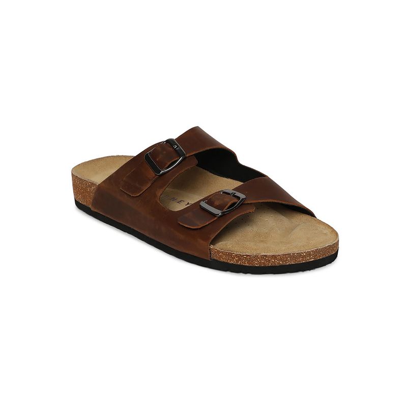 HF Journey Men Vasco Dark Taupe Brown Double Strap Cork Footbed Sandals (EURO 41)