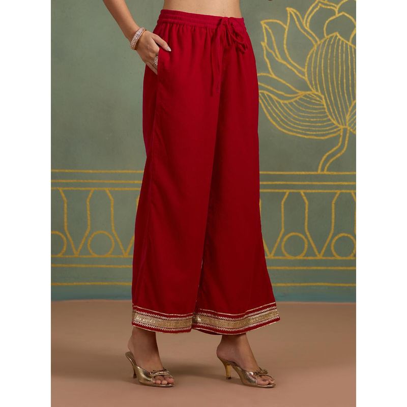 Likha Velvet Festive Palazzo with Gold Lace Detailing LIKPT155 (L)