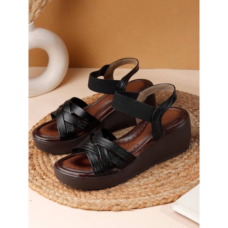 Dollphin Women Black Leather Wedge Heel RPR-10 (EURO 36)