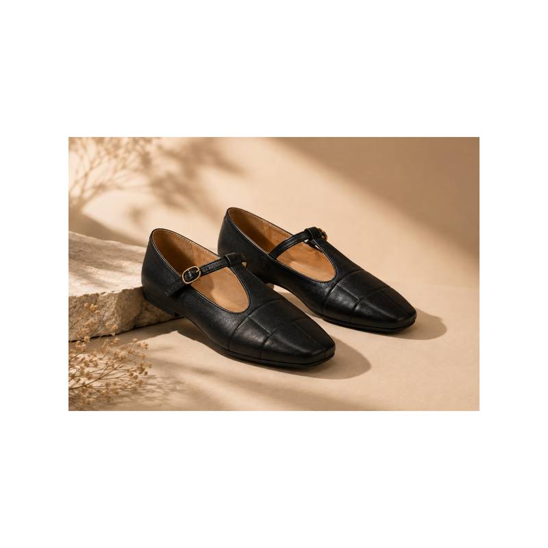 MIORAH Zenith Women Black Tunit Ballerina with Buckle Strap (UK 3)