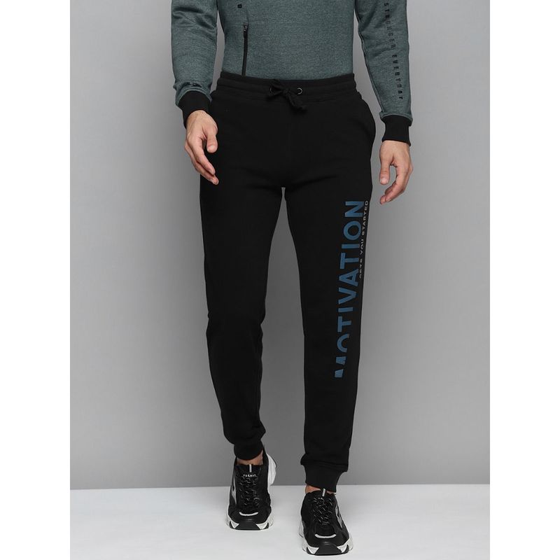 Alcis Men Black Solid Slim Fit Joggers with Printed Detail (XL)