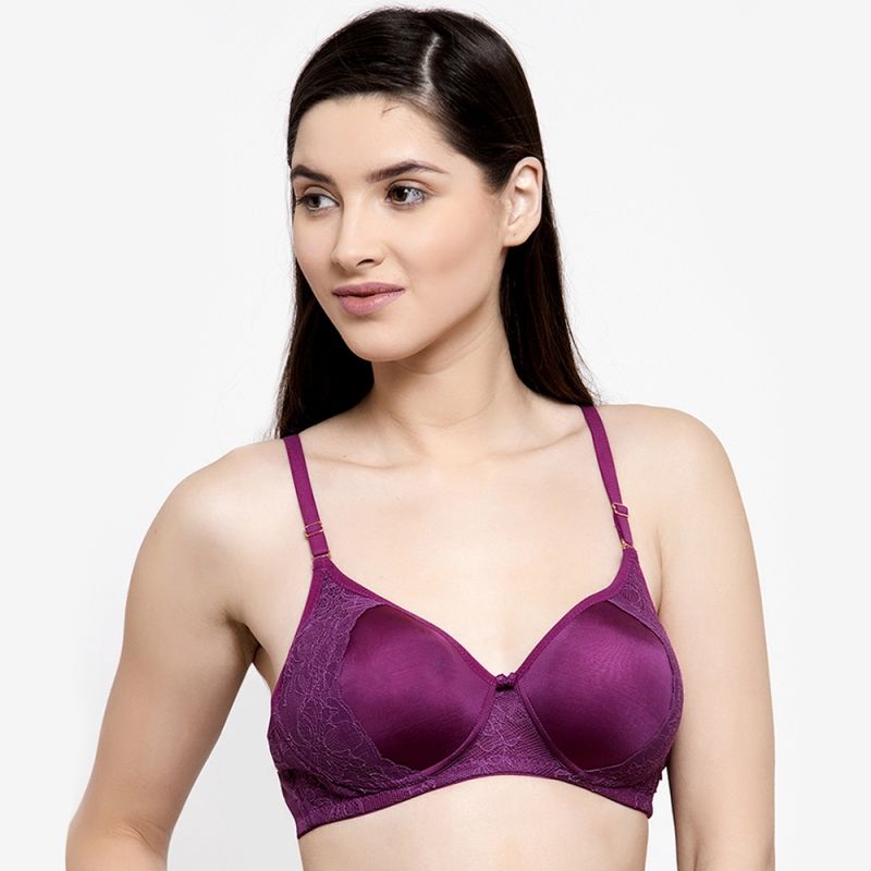 Groversons paris beauty Crafted With Lace Non-Wired Padded Bra - Wine (30B)