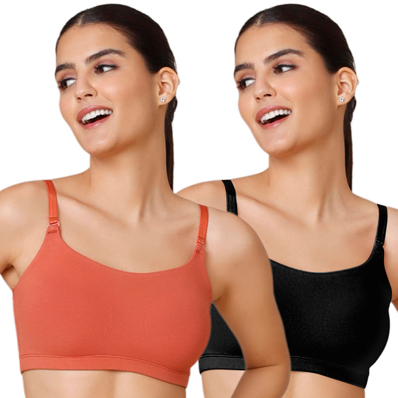 Nykd by Nykaa Easy Breezy Slip on Bra Pack of 2 NYB165 Black & Carrot (M)