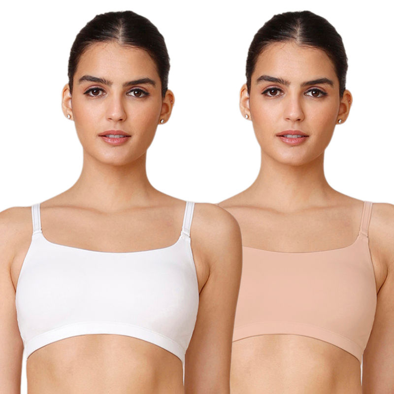 Nykd by Nykaa Easy Breezy Slip on Bra Pack of 2 NYB165 White & Sand (S)