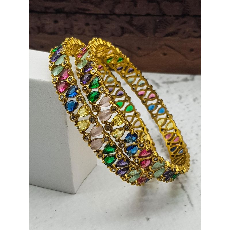 GRIIHAM Gold Plated Multi colour cz stone 2 bangles (Pack of 2) (2.6)