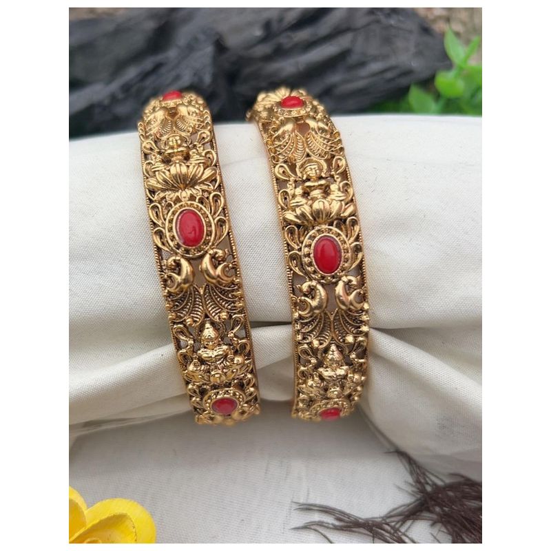GRIIHAM Gold plated Laxmi Temple 2 bangles in coral (Pack of 2) (2.6)
