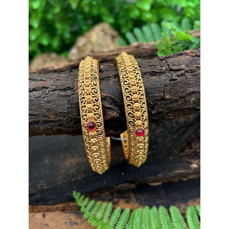 GRIIHAM Premium Gold Plated 2 Broad Bangles (Pack of 2) (2.6)