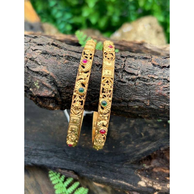 GRIIHAM Premium Gold Plated 2 Peacock Bangles (Pack of 2) (2.8)