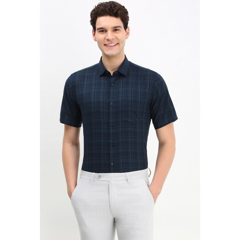 Allen Solly Men Navy Blue Slim Fit Check Half Sleeves Formal Shirt (42)