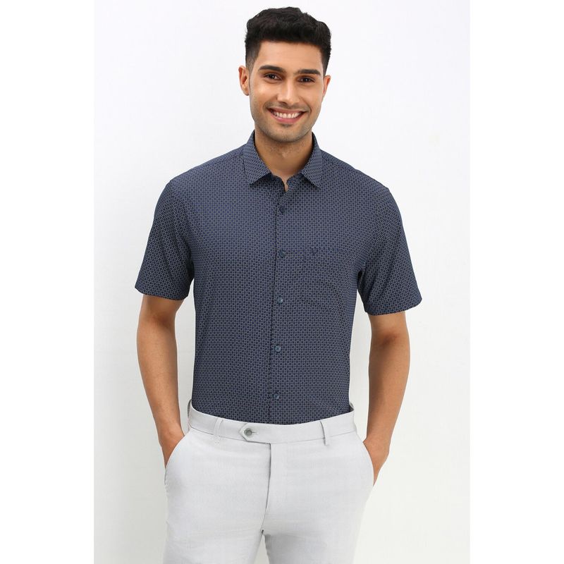 Allen Solly Men Navy Blue Slim Fit Print Half Sleeves Formal Shirt (38)