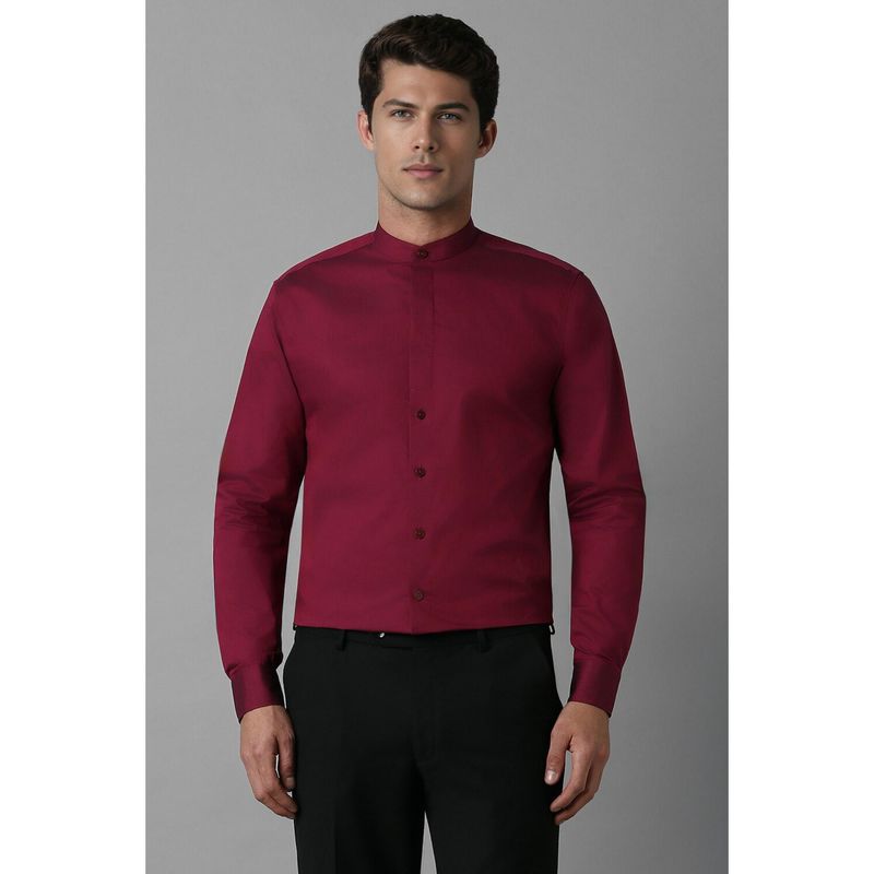 Louis Philippe Men Maroon Slim Fit Textured Full Sleeves Casual Shirt (40)