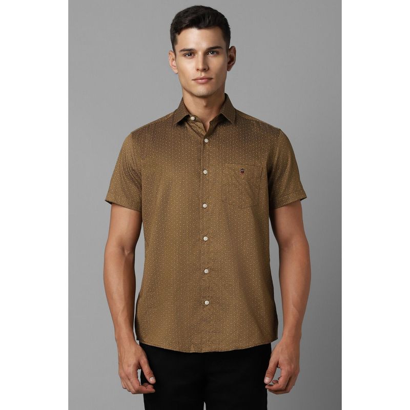 Louis Philippe Men Brown Slim Fit Print Half Sleeves Casual Shirt (40)
