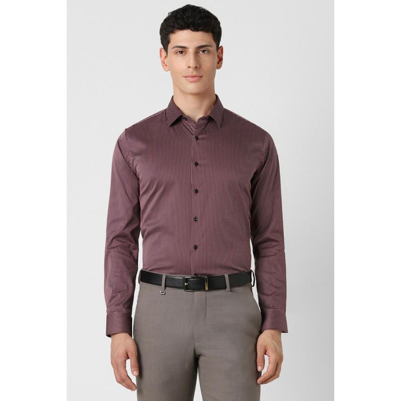 Van Heusen Men Maroon Slim Fit Stripe Full Sleeves Formal Shirt (40)